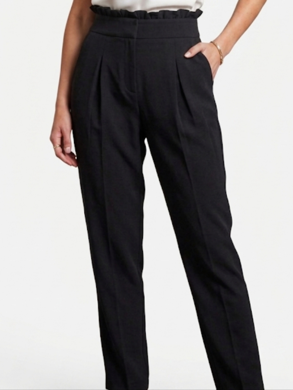 Windsor Black Women's Dress Pant Fits Sz 8-10 Gathered At Top Hem High Fit Waist